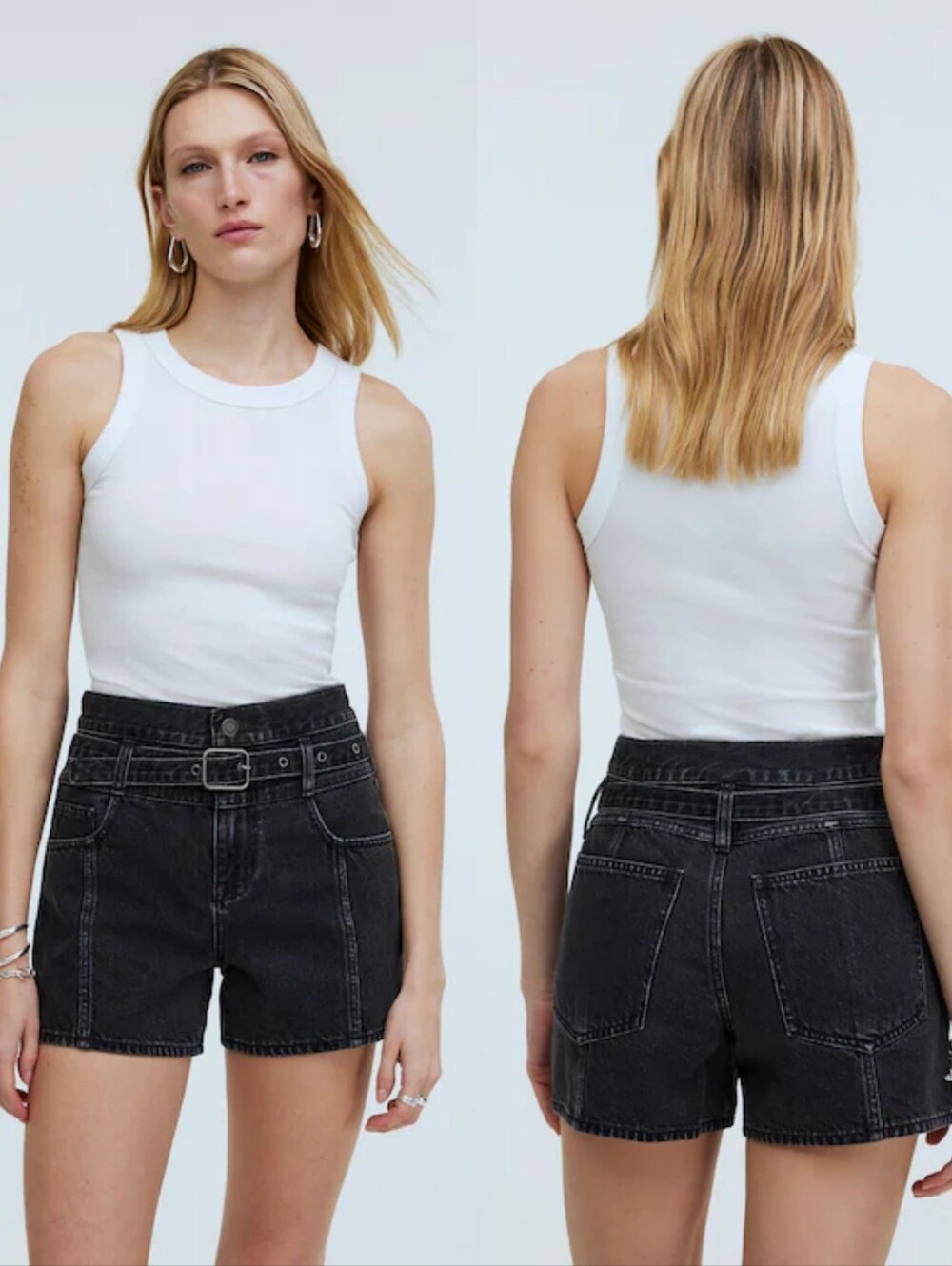 MADEWELL The 90s Jean Shorts In Casper Wash Belted Edition 33.